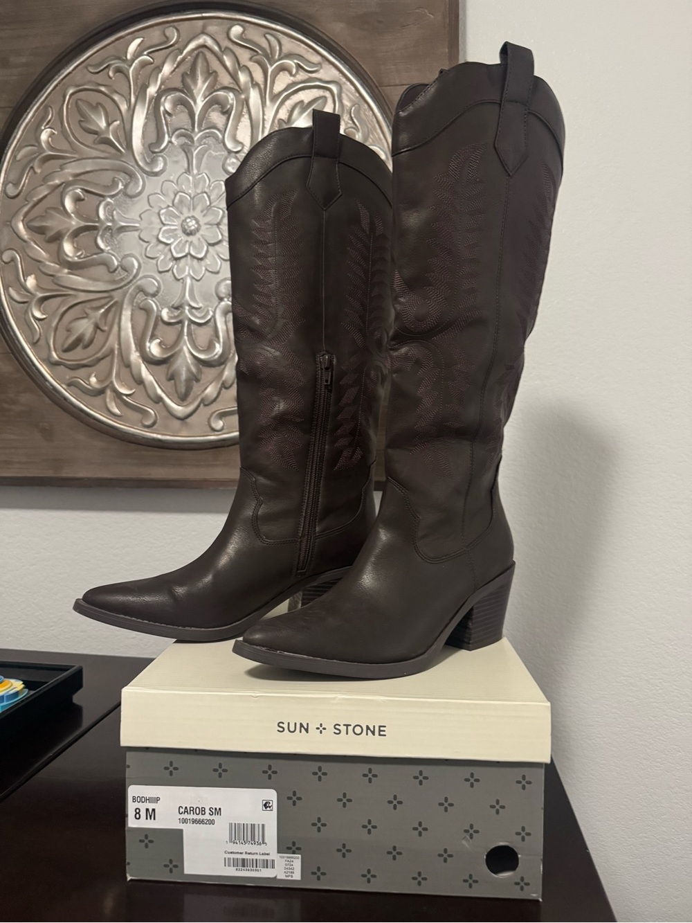 Sun + Stone Dark Brown Knee-High Western Riding Boots - Picture 3 of 3